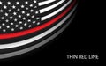 Waving flag of United States with Thin red line on dark background Royalty Free Stock Photo