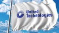 Waving flag with United Technologies logo. Editoial 3D rendering Royalty Free Stock Photo