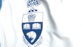 Flying flag with University of Toronto emblem, close-up. Editorial 3D rendering