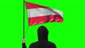 Flag of Austria and unknown man, isolated on green background