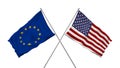 Waving Flag Of USA And European Union On Pole Royalty Free Stock Photo