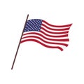 Waving flag of USA, United States of America. Isolated american flag with red and white stripes and 50 stars. Vector flat Royalty Free Stock Photo