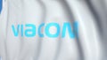 Waving flag with Viacom logo, close-up. Editorial loopable 3D animation