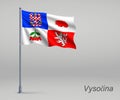 Waving flag of Vysocina - region of Czech Republic on flagpole