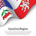 Waving flag of Vysocina is a region of Czech Republic on white b