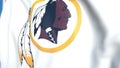 Waving flag with Washington Redskins team logo, close-up. Editorial 3D rendering Royalty Free Stock Photo