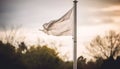 Waving flagpole in foreground symbolizes patriotism on a windy day generated by AI