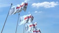 Waving flags with Bosch logo against sky, editorial 3D rendering Royalty Free Stock Photo
