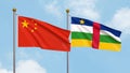 Waving flags of China and Central African Republic on sky background. Illustrating International Diplomacy, Friendship and