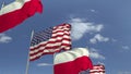Waving flags of Poland and the USA, 3D rendering