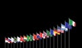 Waving flags countries of members Group of Twenty. Big G20, in Rome, the capital city of Italy, on 30Ã¢â¬â31 October 2021. 3d