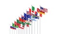Waving flags countries of members Group of Twenty. Big G20, in Rome, the capital city of Italy, on 30Ã¢â¬â31 October 2021. 3d Royalty Free Stock Photo