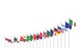 Waving flags countries of members Group of Twenty. Big G20, in Rome, the capital city of Italy, on 30Ã¢â¬â31 October 2021. 3d Royalty Free Stock Photo