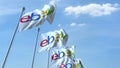 Waving flags with Ebay logo against sky, editorial 3D rendering