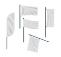 Waving Flags, Pennants, And Pennon on Poles 3d Vector Mockups. Isolated Realistic Banners Designs For Advertising