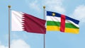 Waving flags of Qatar and Central African Republic on sky background. Illustrating International Diplomacy, Friendship and