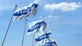 Waving flags with Samsung logo against sky, editorial 3D rendering Royalty Free Stock Photo