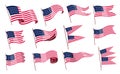 Waving flags. Set of american flags on white background. National flags waving symbols. Banner design elements Royalty Free Stock Photo