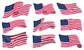 Waving flags. Set of american flags on white background. National flags waving symbols. Banner design elements Royalty Free Stock Photo