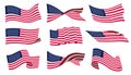 Waving flags. Set of american flags on white background. National flags waving symbols. Banner design elements Royalty Free Stock Photo