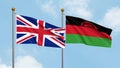 Waving flags of United Kingdom and Malawi on sky background. Illustrating International Diplomacy, Friendship and Partnership with