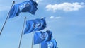 Waving flags of the United Nations UN against the sky. 3D rendering