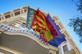 Waving flags of Valencia, Spain and European Union (EU)