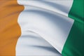 Waving flags of the world - flag of Cote Ivoire. Closeup view, 3D illustration. Royalty Free Stock Photo