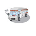 Waving friendly in campervan mascot design style