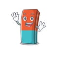 Waving friendly eraser cartoon character in design