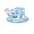 Waving friendly ice cube cartoon character design