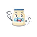 Waving friendly mayonnaise in mascot design style