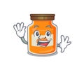Waving friendly peach jam mascot design style