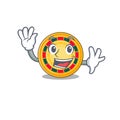 Waving friendly roulette cartoon with character design Royalty Free Stock Photo