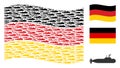 Waving Germany Flag Mosaic of Military Submarine Items