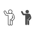 Waving gesture line and solid icon. Man with raised hand and lowered hand on the right outline style pictogram on white