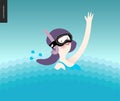 Waving girl in diving mask in the water Royalty Free Stock Photo