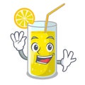 Waving glass fresh lemon juice on mascot Royalty Free Stock Photo