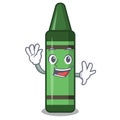 Waving green crayon isolated in the cartoon