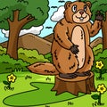 Waving Groundhog Colored Cartoon Illustration