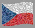 Waving Industrial Czech Flag - Mosaic of Gear Objects