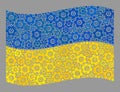 Waving Industrial Ukraine Flag - Mosaic with Cog Icons