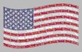 Waving Industrial USA Flag - Mosaic of Gear and Spanner Elements