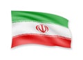 Waving Iran flag on white. Flag in the wind