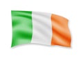 Waving Ireland Flag on white. Flag in the Wind.