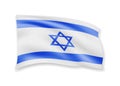 Waving Israel flag on white. Flag in the wind.