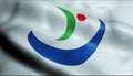 Waving Japan City Flag of Katagami Closeup View