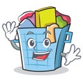 Waving laundry basket character cartoon