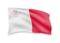 Waving Malta flag on white. Flag in the wind