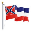 Waving Mississippi Flag Isolated On A White Background. Vector Illustration. Royalty Free Stock Photo